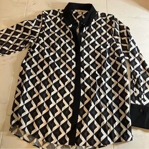 Barbour Geometric Black and White Button-Up Shirt / blouse.  Like new!